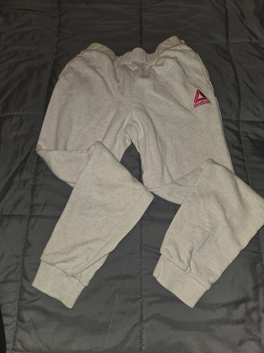Reebok Light Gray Sweatpants with Pink Reebok Logo - Kids